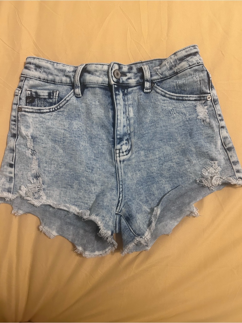 KanCan Acid Wash Blue Distressed Denim Shorts